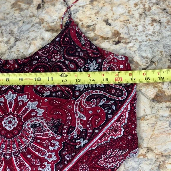 2 tops red bandana handkerchief top SZ LG and a SZ SM coral floral top zip back - Picture 4 of 13